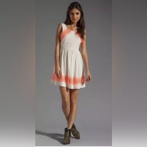 Free People Georgia Lace Cream Dress with Coral Accents - Size 6